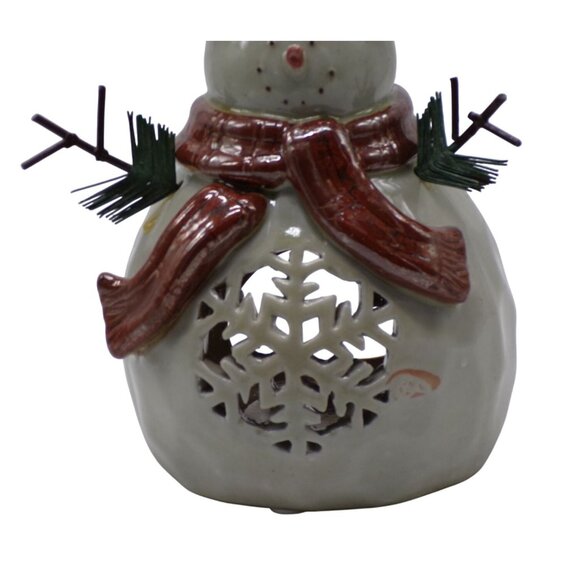 Hallmark Snowman w/Star & Snowflake Cutouts Design Tealight Holder 9" - Picture 2 of 7